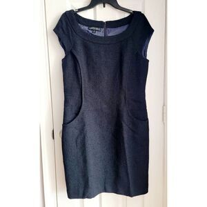 Lafayette148 Black Tweed  Sleeveless Shift Dress 12